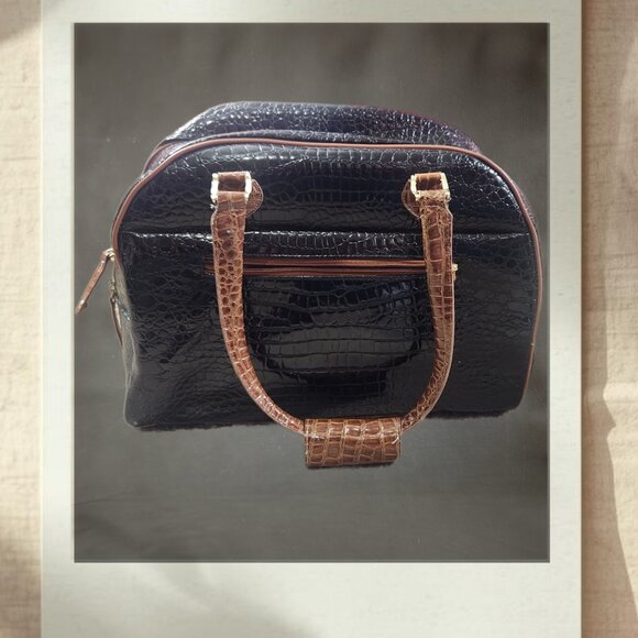 Samantha Brown Croco Black Brown Weekender Bag | Carryon Luggage | Makeup Case - Picture 2 of 7